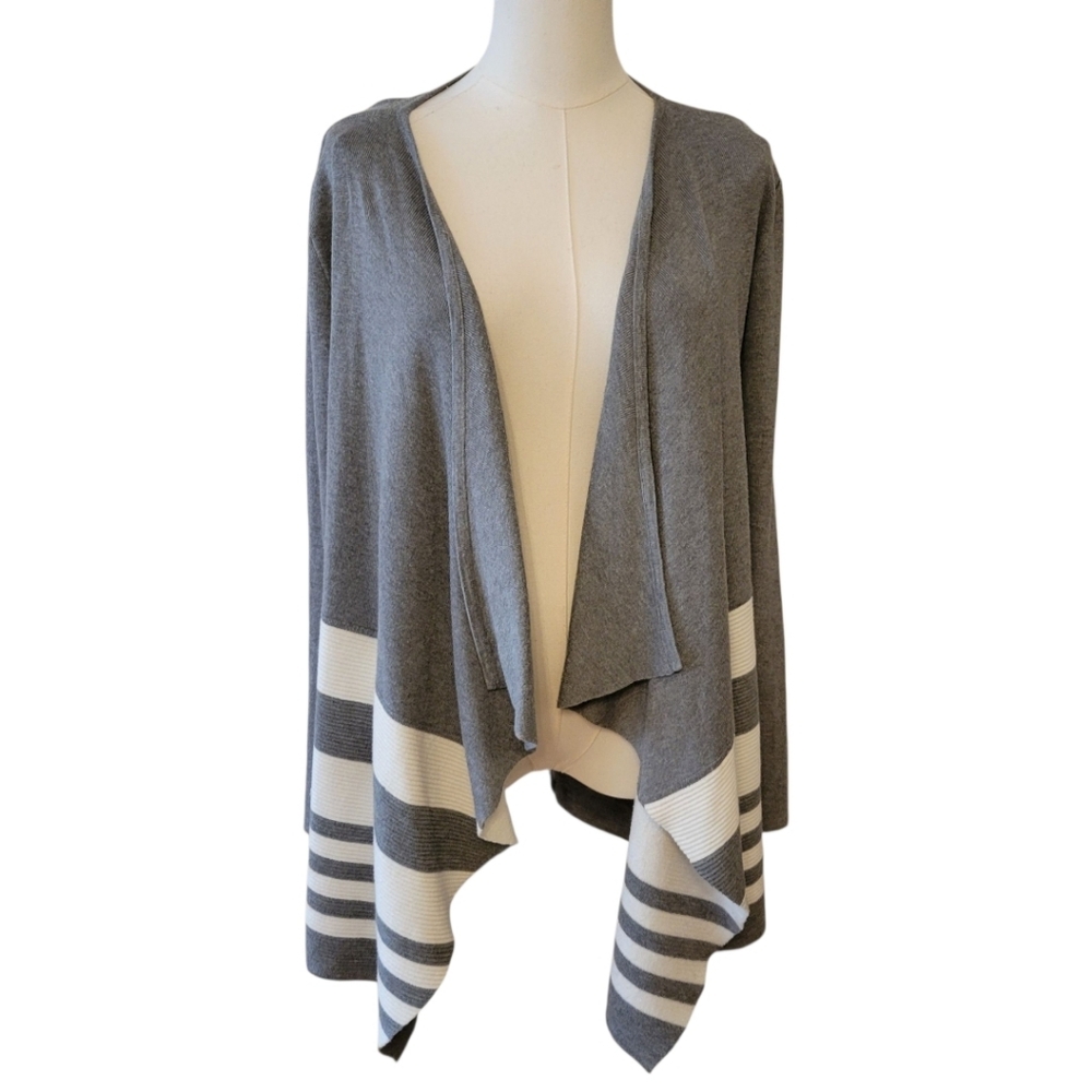 Evolution by Cyrus Gray‎ & White Striped Open Cardigan Sweater Size Medium
